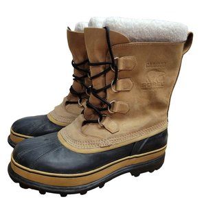 SOREL Men's Caribou Wool Insulated Leather Waterproof Winter Boots Size 12 Brown